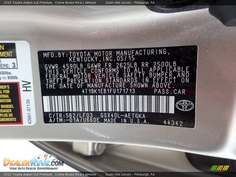 2015 Toyota Avalon XLE Premium Creme Brulee Mica / Almond Photo #23