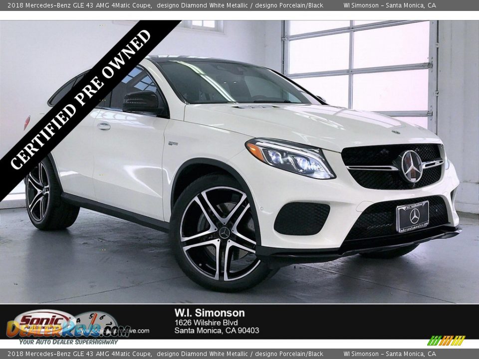 2018 Mercedes-Benz GLE 43 AMG 4Matic Coupe designo Diamond White Metallic / designo Porcelain/Black Photo #1