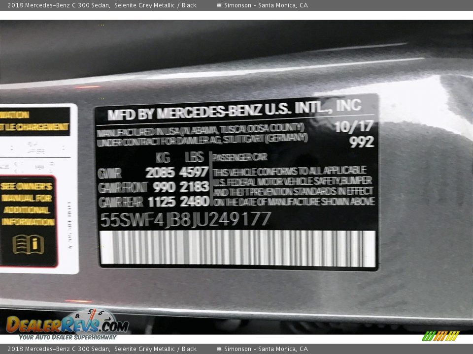 2018 Mercedes-Benz C 300 Sedan Selenite Grey Metallic / Black Photo #24