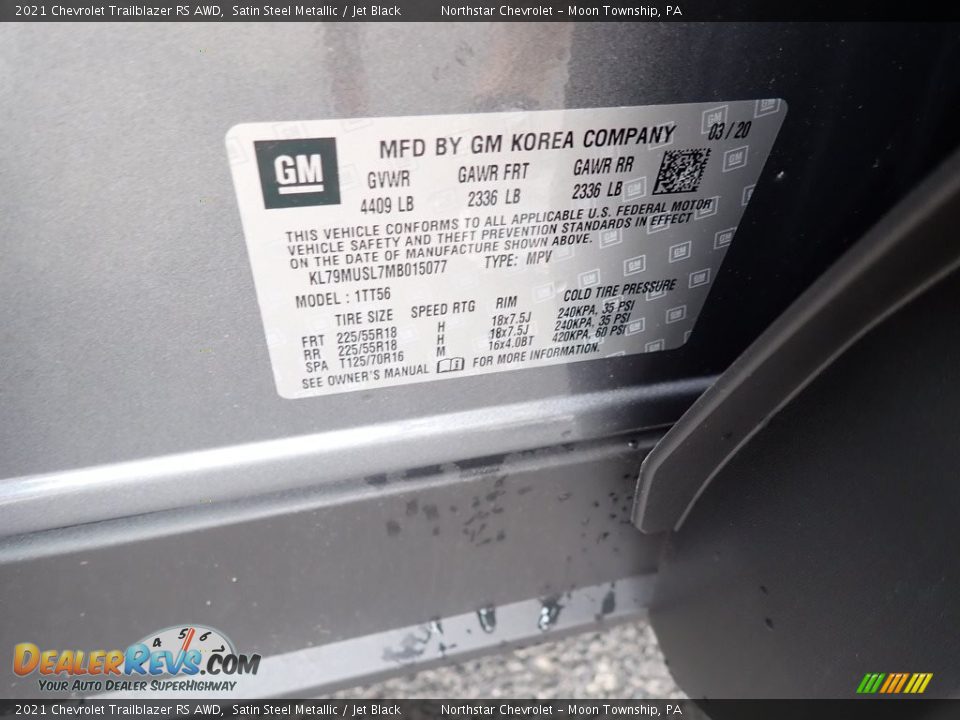 2021 Chevrolet Trailblazer RS AWD Satin Steel Metallic / Jet Black Photo #15