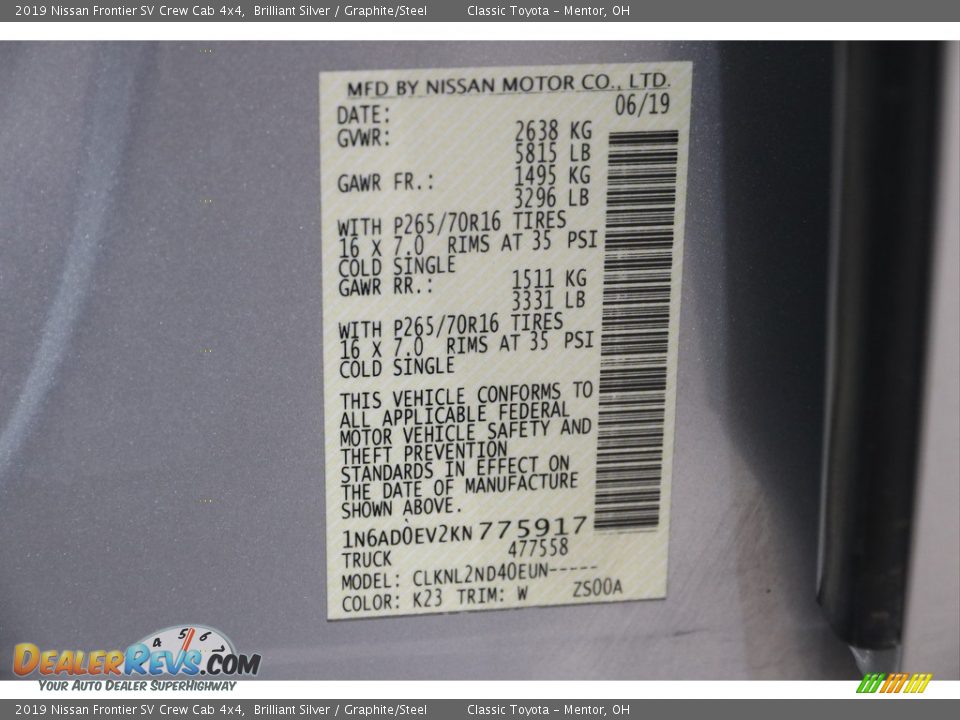2019 Nissan Frontier SV Crew Cab 4x4 Brilliant Silver / Graphite/Steel Photo #18