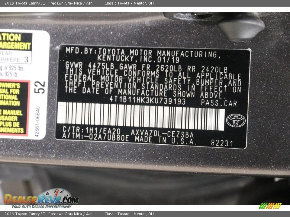 2019 Toyota Camry SE Predawn Gray Mica / Ash Photo #18