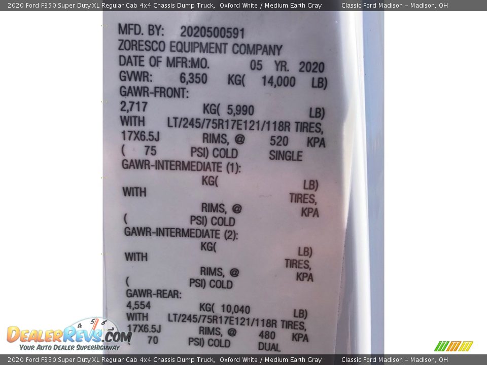 2020 Ford F350 Super Duty XL Regular Cab 4x4 Chassis Dump Truck Oxford White / Medium Earth Gray Photo #14