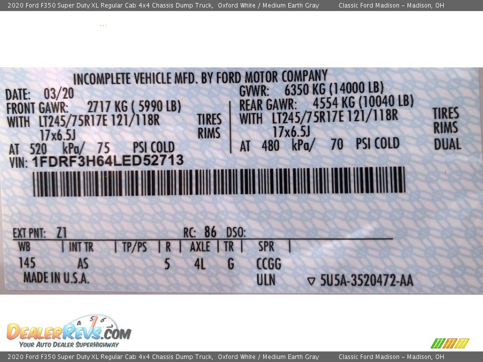 2020 Ford F350 Super Duty XL Regular Cab 4x4 Chassis Dump Truck Oxford White / Medium Earth Gray Photo #15