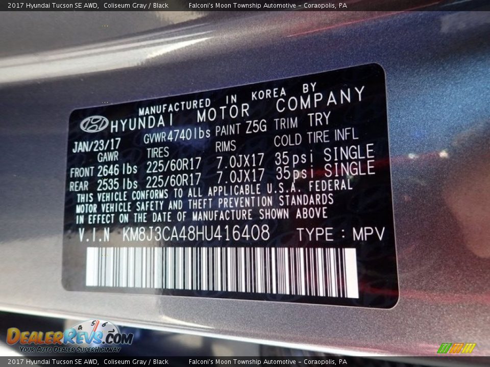 2017 Hyundai Tucson SE AWD Coliseum Gray / Black Photo #23