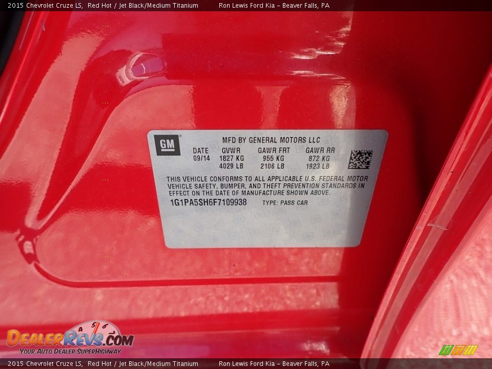 2015 Chevrolet Cruze LS Red Hot / Jet Black/Medium Titanium Photo #11