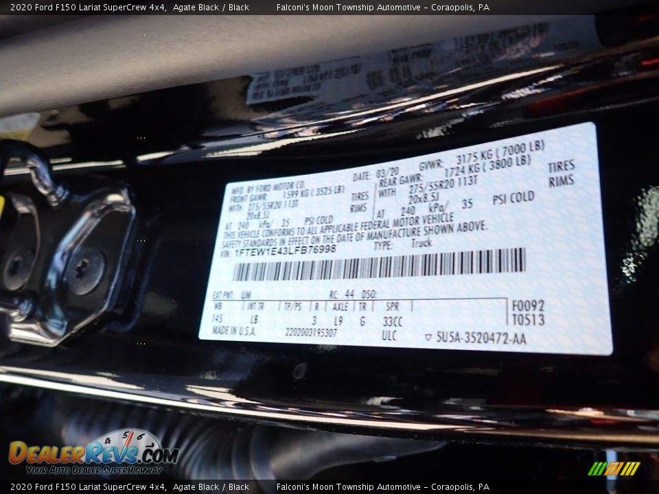 2020 Ford F150 Lariat SuperCrew 4x4 Agate Black / Black Photo #13