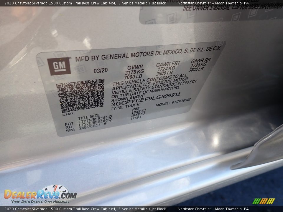 2020 Chevrolet Silverado 1500 Custom Trail Boss Crew Cab 4x4 Silver Ice Metallic / Jet Black Photo #14