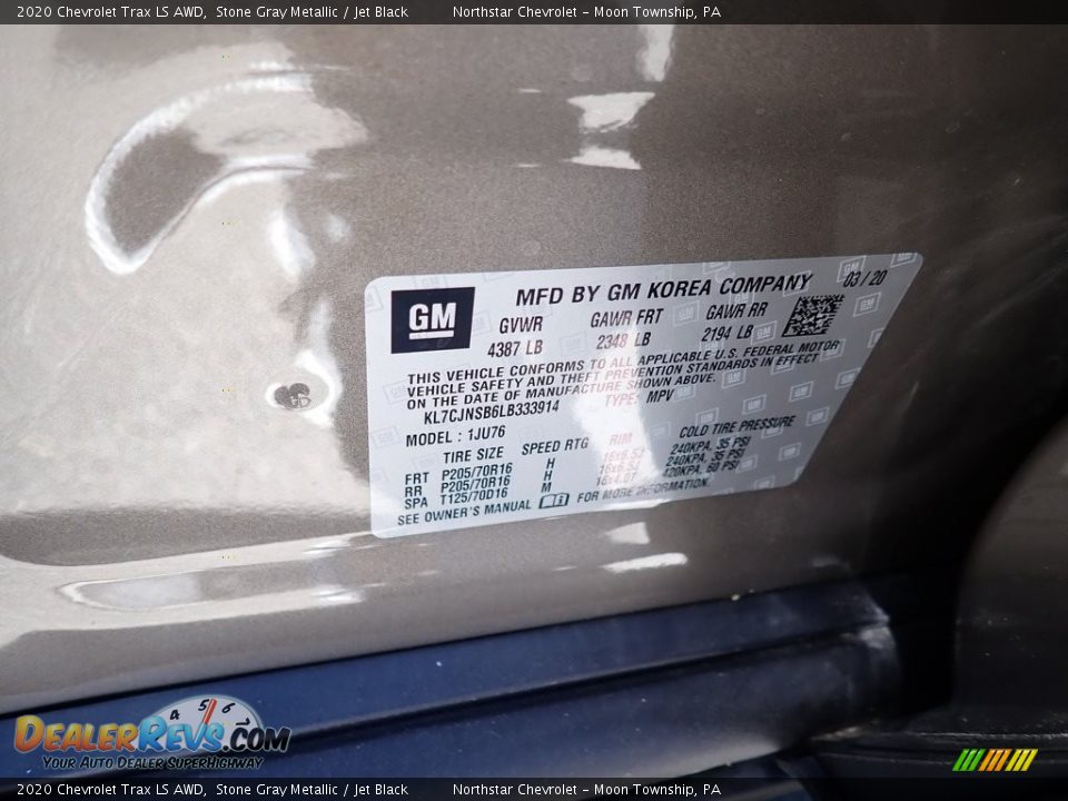 2020 Chevrolet Trax LS AWD Stone Gray Metallic / Jet Black Photo #15