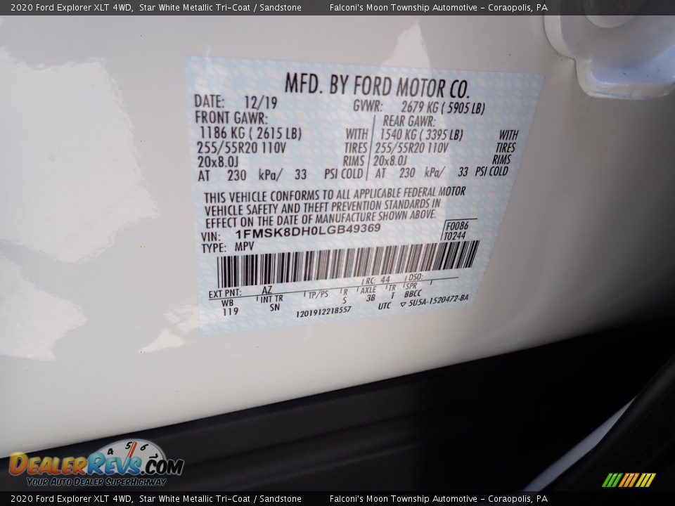 2020 Ford Explorer XLT 4WD Star White Metallic Tri-Coat / Sandstone Photo #12