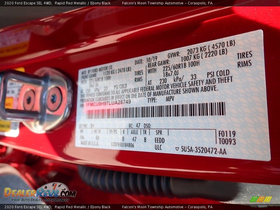 2020 Ford Escape SEL 4WD Rapid Red Metallic / Ebony Black Photo #12