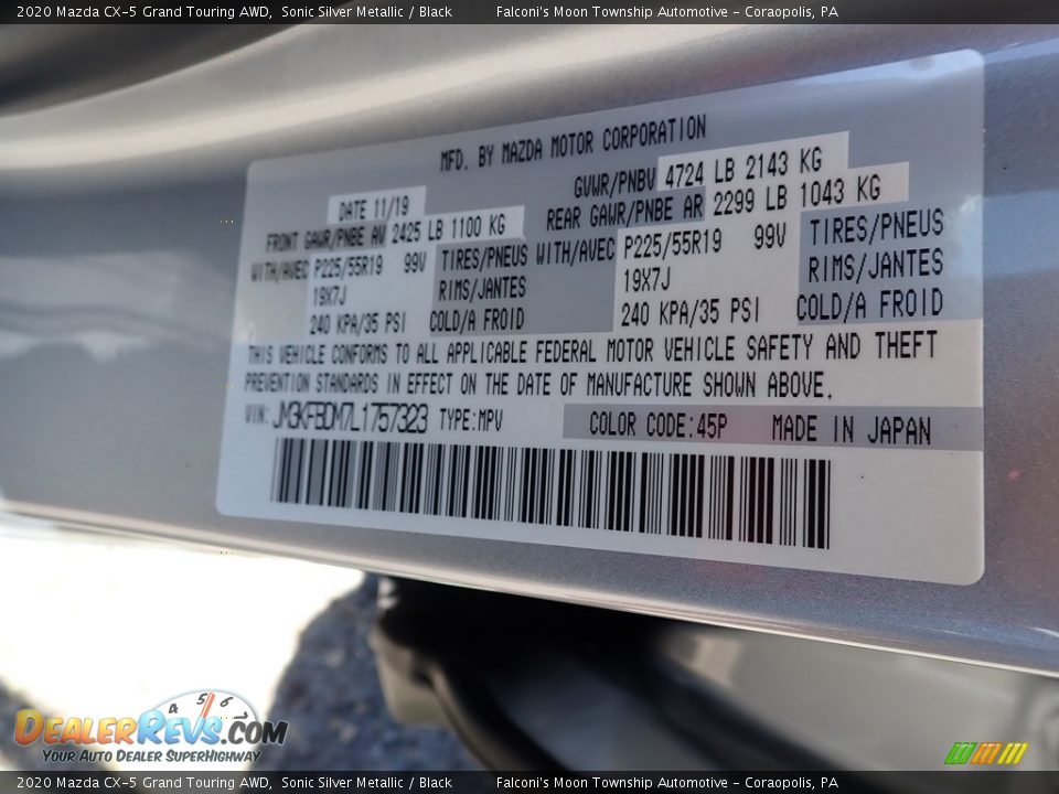 2020 Mazda CX-5 Grand Touring AWD Sonic Silver Metallic / Black Photo #12
