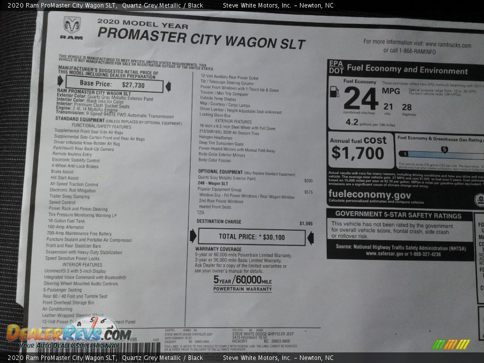 2020 Ram ProMaster City Wagon SLT Window Sticker Photo #25