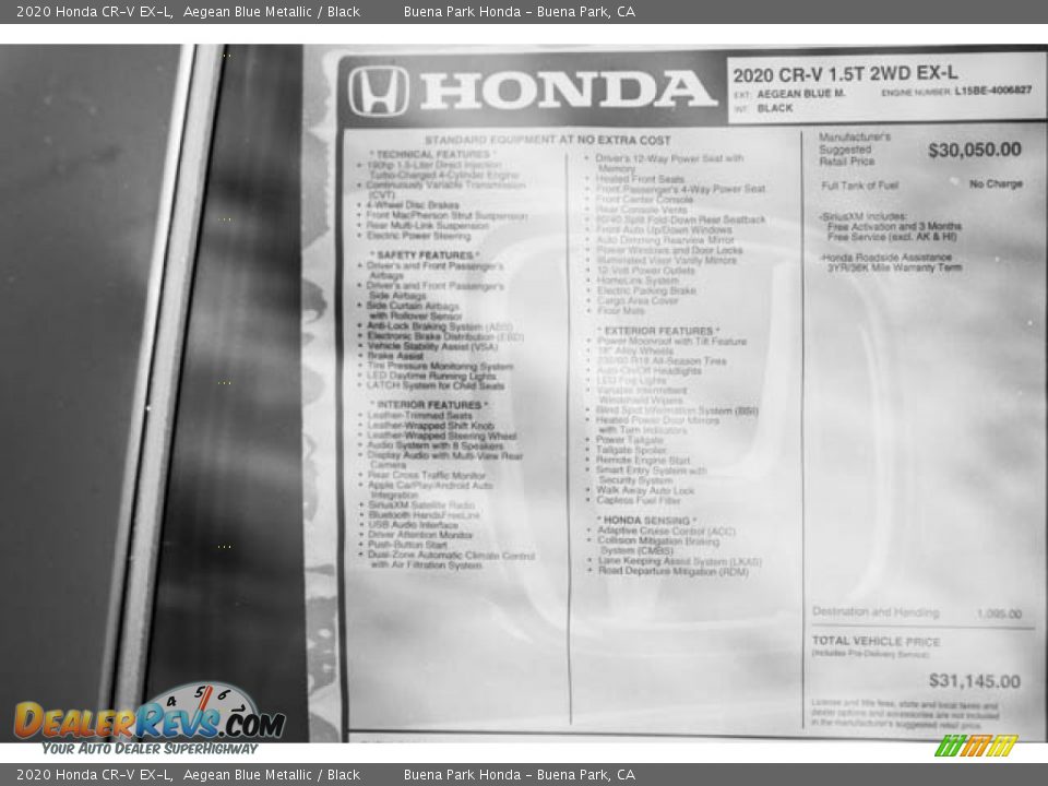 2020 Honda CR-V EX-L Aegean Blue Metallic / Black Photo #35