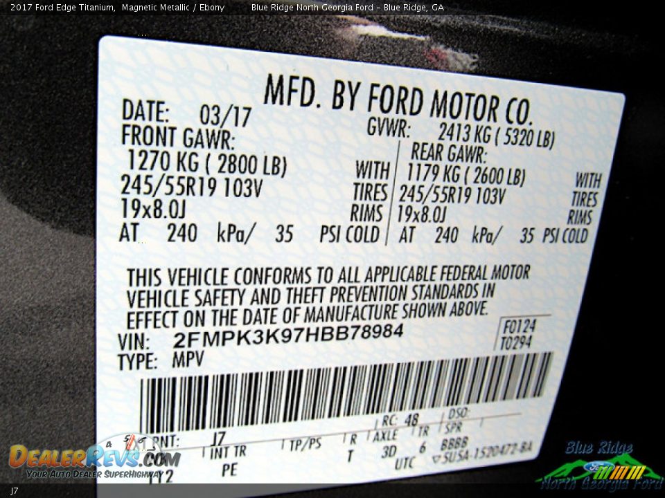 Ford Color Code J7 Magnetic Metallic