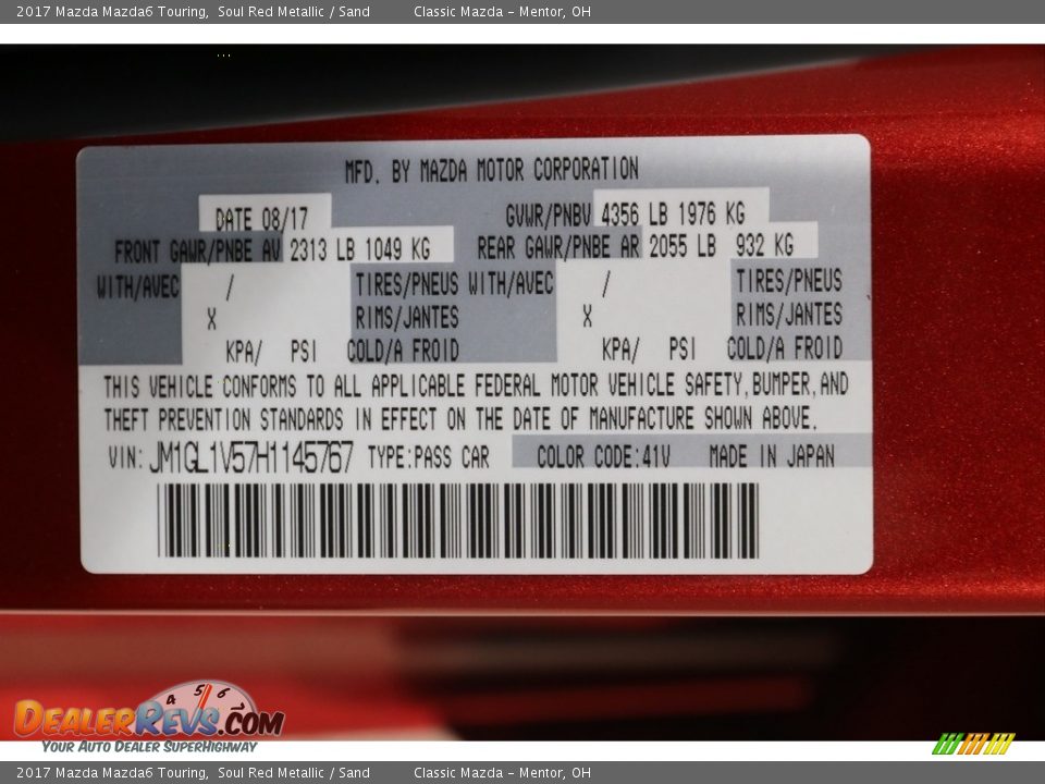 2017 Mazda Mazda6 Touring Soul Red Metallic / Sand Photo #20