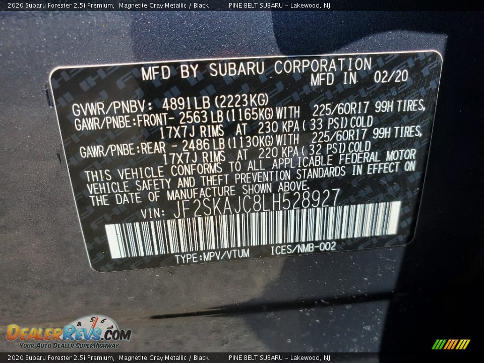 2020 Subaru Forester 2.5i Premium Magnetite Gray Metallic / Black Photo #14