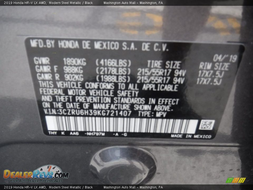 2019 Honda HR-V LX AWD Modern Steel Metallic / Black Photo #24