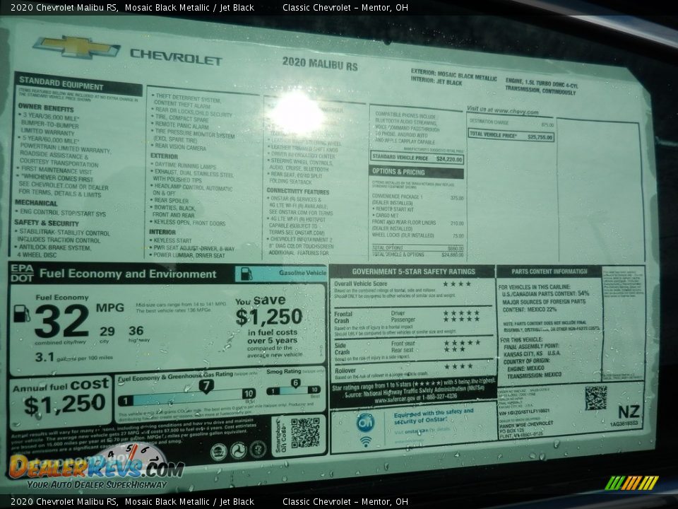 2020 Chevrolet Malibu RS Window Sticker Photo #7