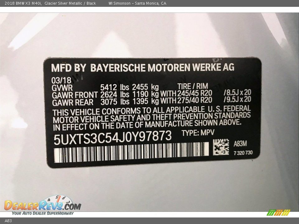 BMW Color Code A83 Glacier Silver Metallic