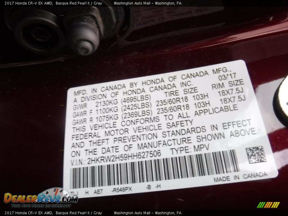 2017 Honda CR-V EX AWD Basque Red Pearl II / Gray Photo #29