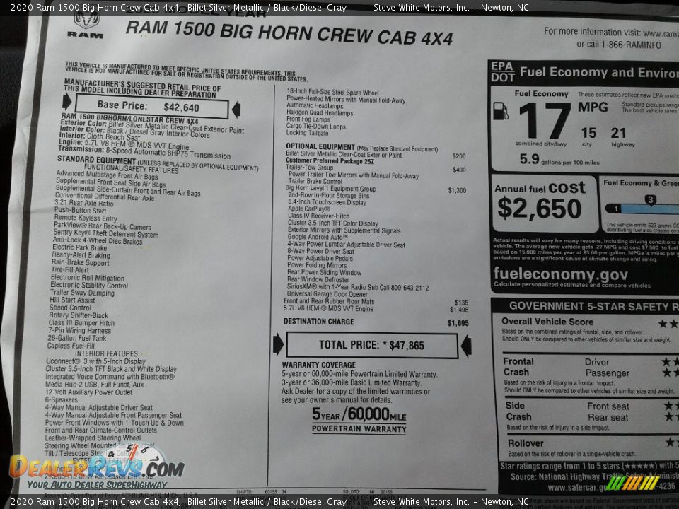 2020 Ram 1500 Big Horn Crew Cab 4x4 Billet Silver Metallic / Black/Diesel Gray Photo #29