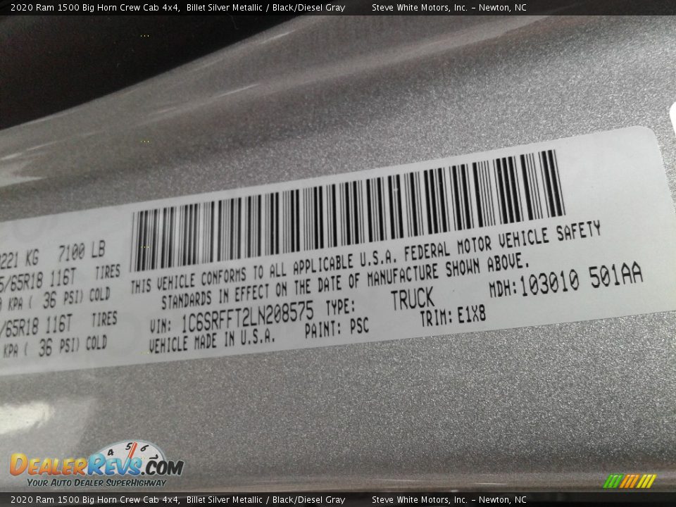 2020 Ram 1500 Big Horn Crew Cab 4x4 Billet Silver Metallic / Black/Diesel Gray Photo #31