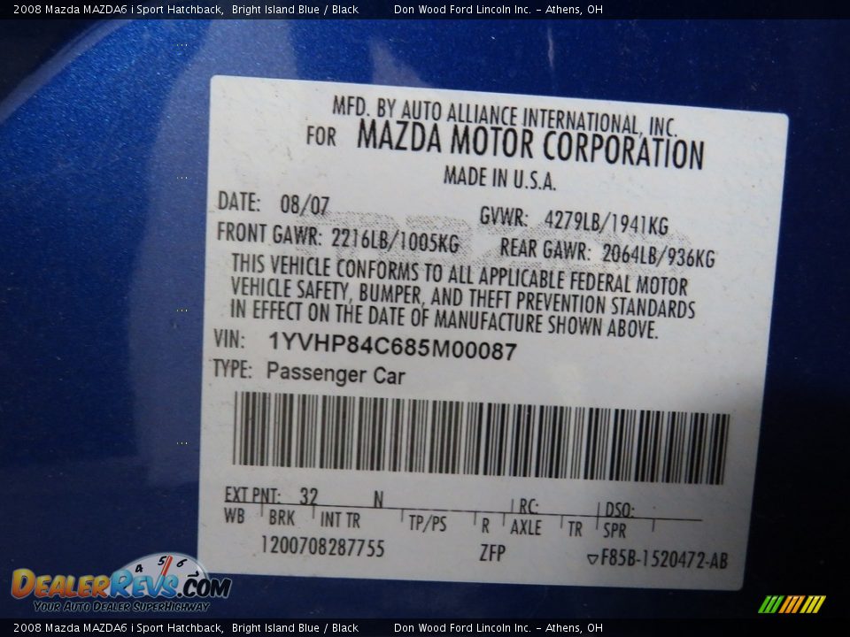 2008 Mazda MAZDA6 i Sport Hatchback Bright Island Blue / Black Photo #22