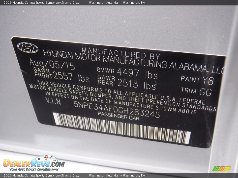 2016 Hyundai Sonata Sport Symphony Silver / Gray Photo #27