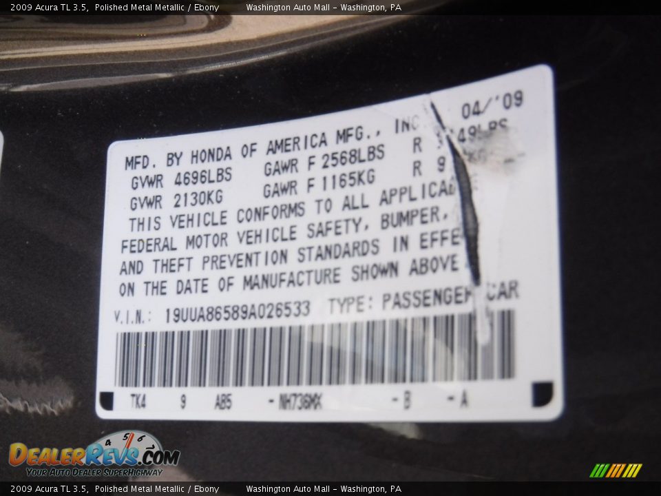 2009 Acura TL 3.5 Polished Metal Metallic / Ebony Photo #24