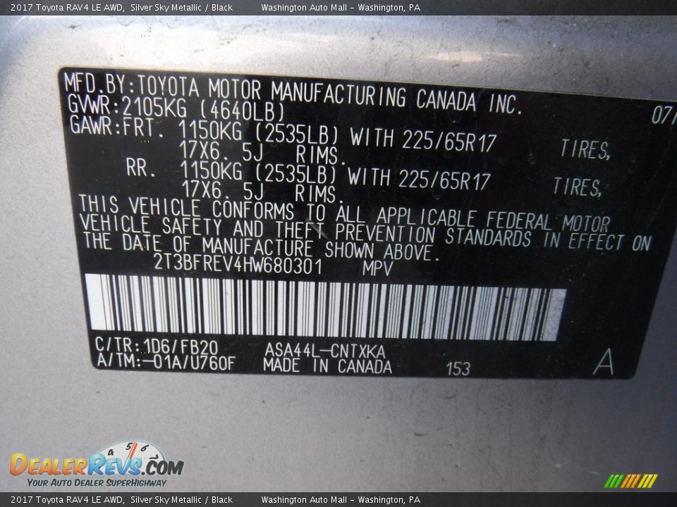 2017 Toyota RAV4 LE AWD Silver Sky Metallic / Black Photo #26