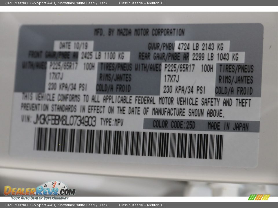 2020 Mazda CX-5 Sport AWD Snowflake White Pearl / Black Photo #19