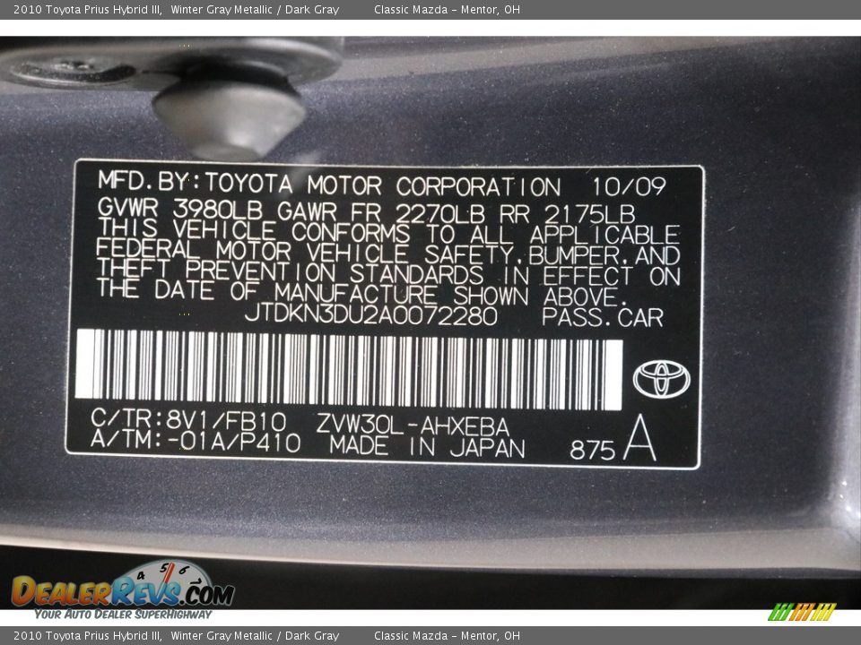 2010 Toyota Prius Hybrid III Winter Gray Metallic / Dark Gray Photo #19