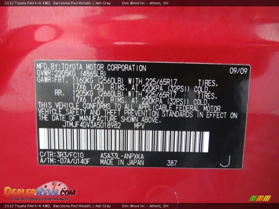 2010 Toyota RAV4 I4 4WD Barcelona Red Metallic / Ash Gray Photo #35