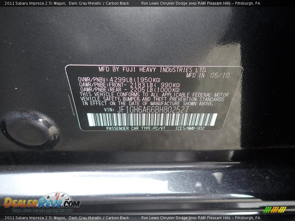 2011 Subaru Impreza 2.5i Wagon Dark Gray Metallic / Carbon Black Photo #15