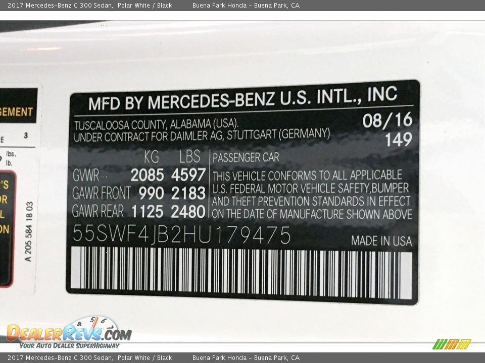 2017 Mercedes-Benz C 300 Sedan Polar White / Black Photo #19