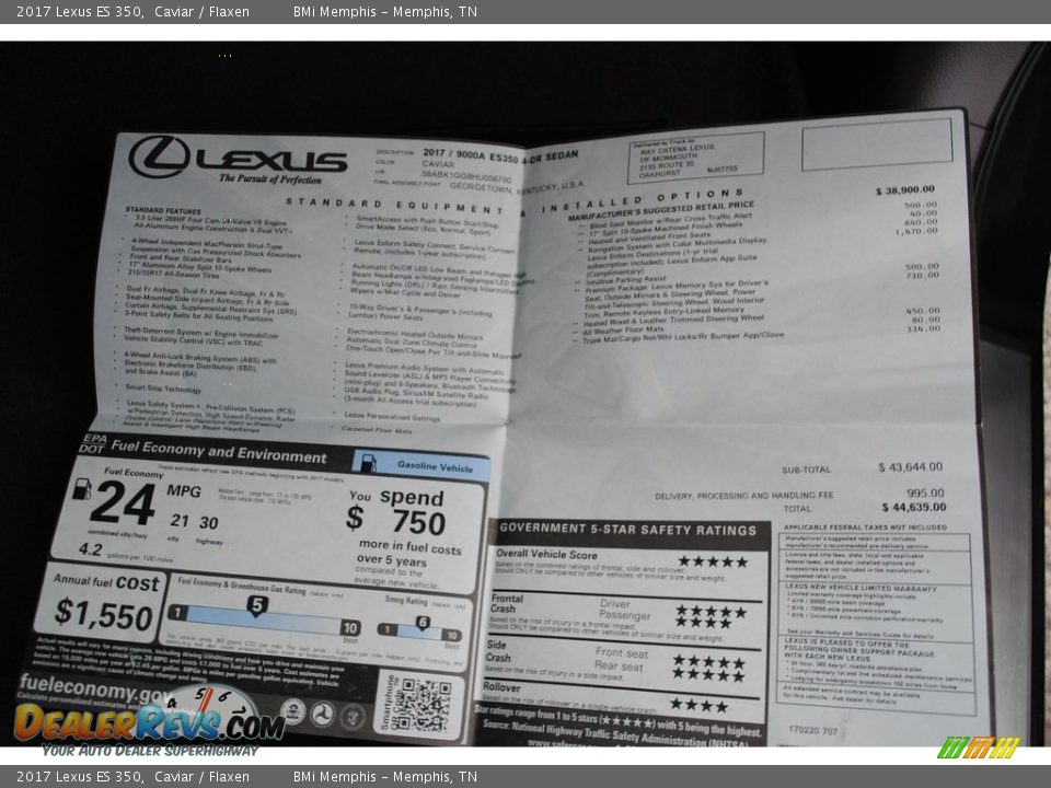 2017 Lexus ES 350 Caviar / Flaxen Photo #34