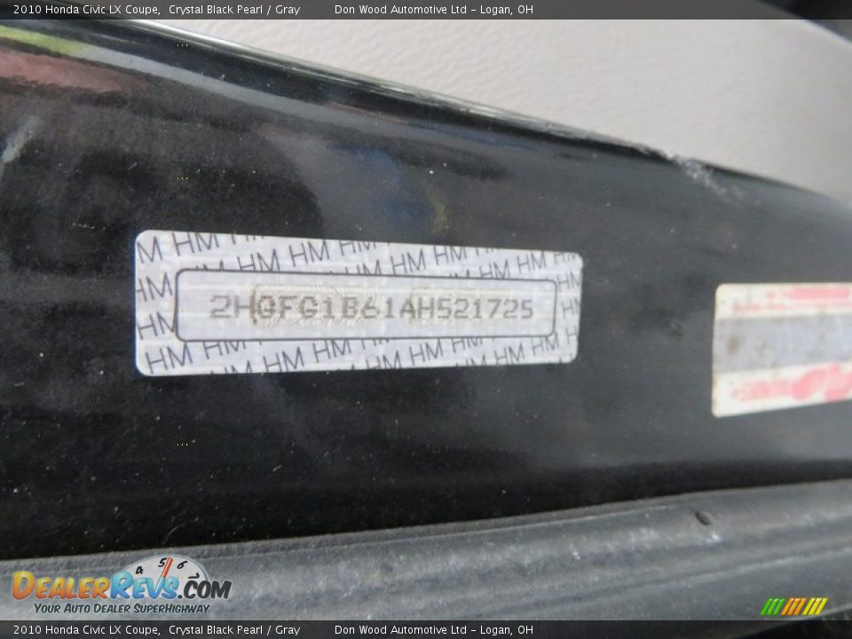 2010 Honda Civic LX Coupe Crystal Black Pearl / Gray Photo #8