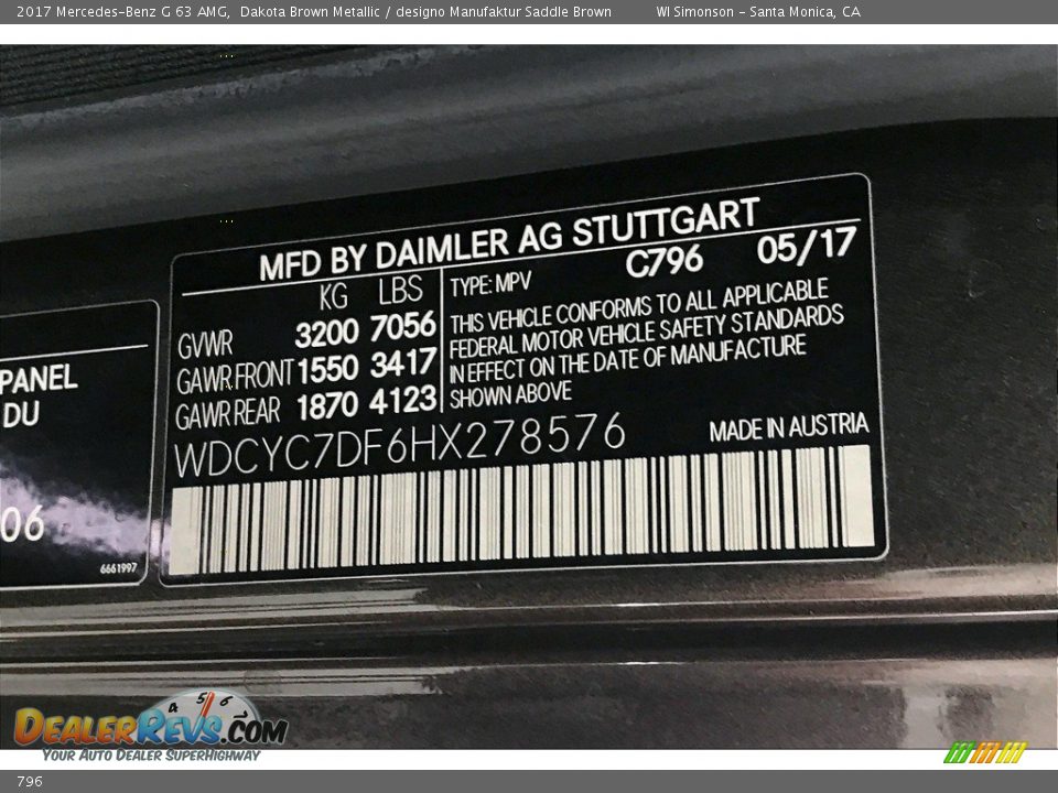 Mercedes-Benz Color Code 796 Dakota Brown Metallic