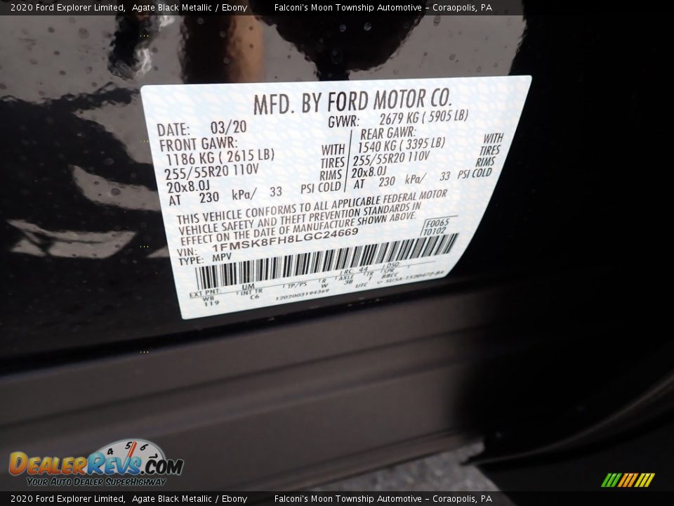 2020 Ford Explorer Limited Agate Black Metallic / Ebony Photo #12