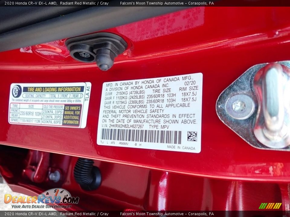 2020 Honda CR-V EX-L AWD Radiant Red Metallic / Gray Photo #12