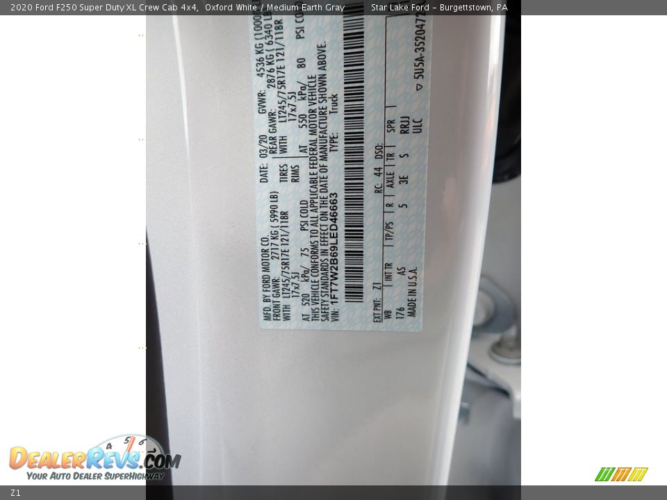 Ford Color Code Z1 Oxford White