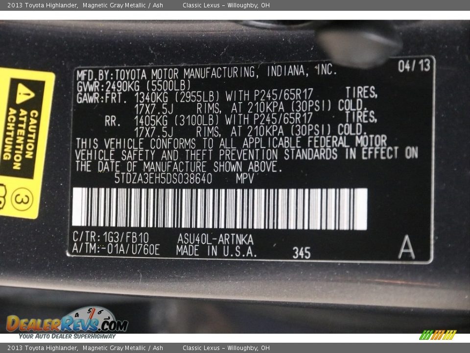 2013 Toyota Highlander Magnetic Gray Metallic / Ash Photo #19