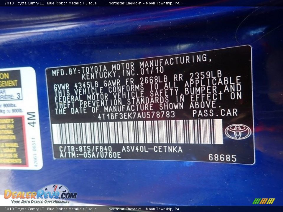 2010 Toyota Camry LE Blue Ribbon Metallic / Bisque Photo #14