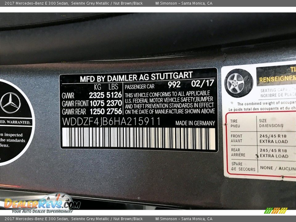 2017 Mercedes-Benz E 300 Sedan Selenite Grey Metallic / Nut Brown/Black Photo #24