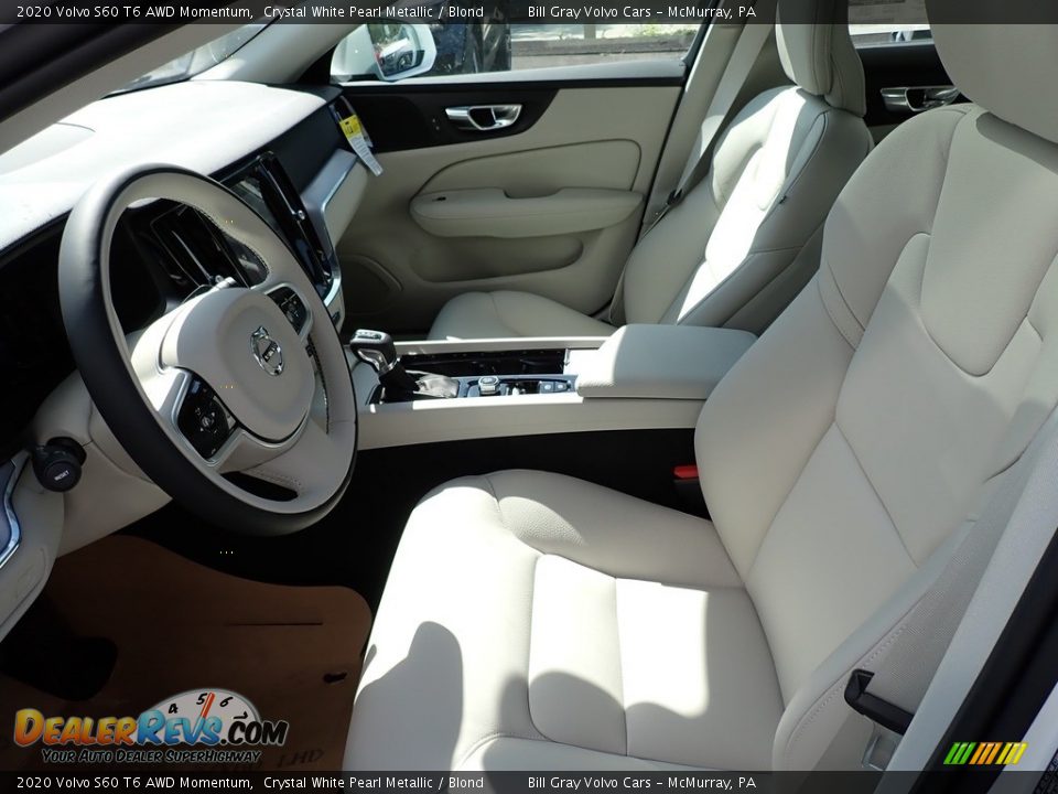 2020 Volvo S60 T6 AWD Momentum Crystal White Pearl Metallic / Blond Photo #7