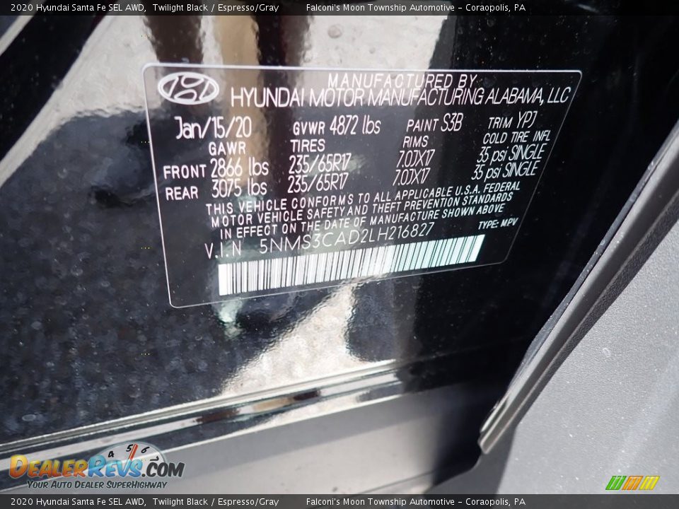 2020 Hyundai Santa Fe SEL AWD Twilight Black / Espresso/Gray Photo #12