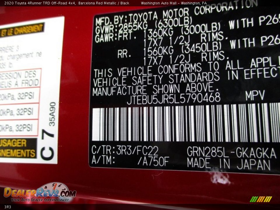 Toyota Color Code 3R3 Barcelona Red Metallic