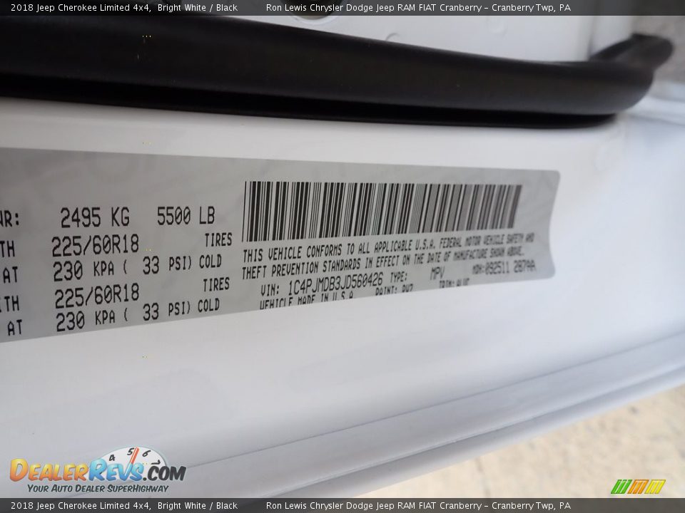 2018 Jeep Cherokee Limited 4x4 Bright White / Black Photo #15