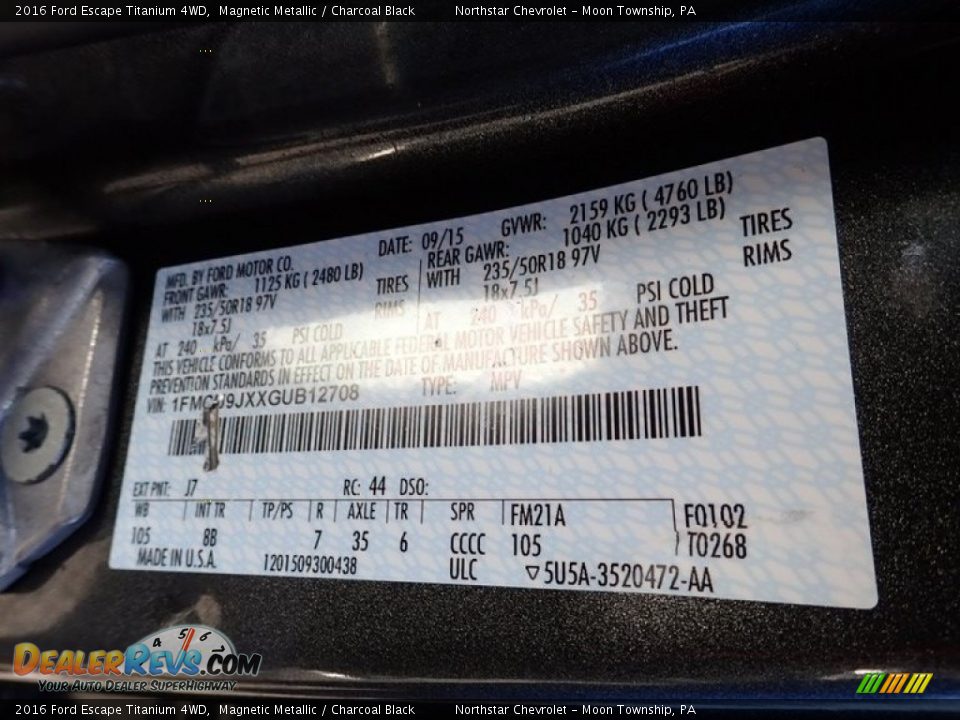 2016 Ford Escape Titanium 4WD Magnetic Metallic / Charcoal Black Photo #28